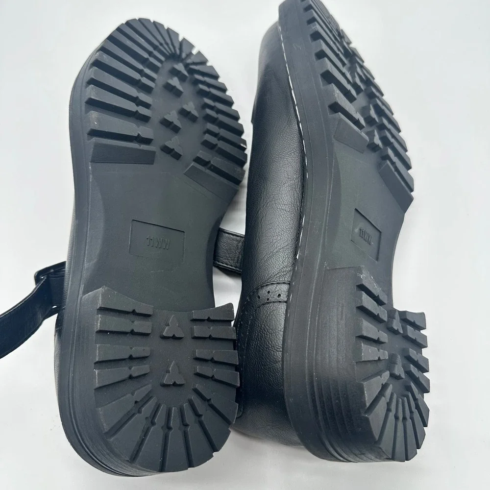 Torrid Black Faux Leather Perforated Mary Jane Flats Lug Sole 11WW - Picture 12 of 13